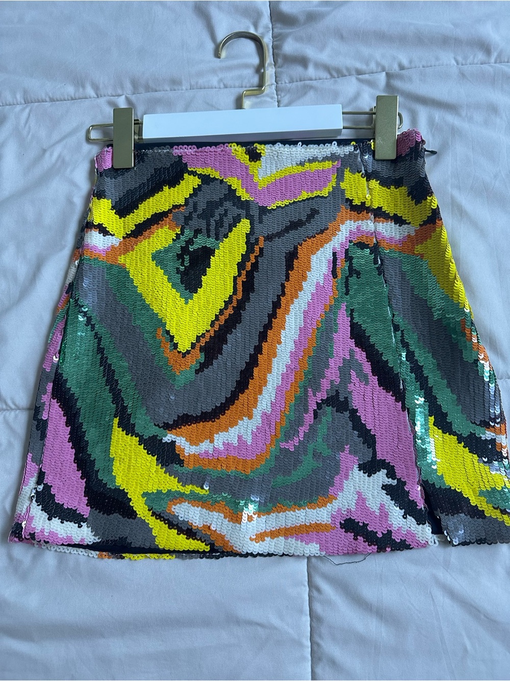 Adelyn Rae Pink Yellow Green Sequin Abstract Mini Skirt